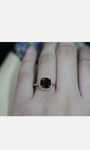 2ct Cushion Simulated Red Garnet Engagement Ring 14k Yellow Gold Plated Halo - £65.81 GBP