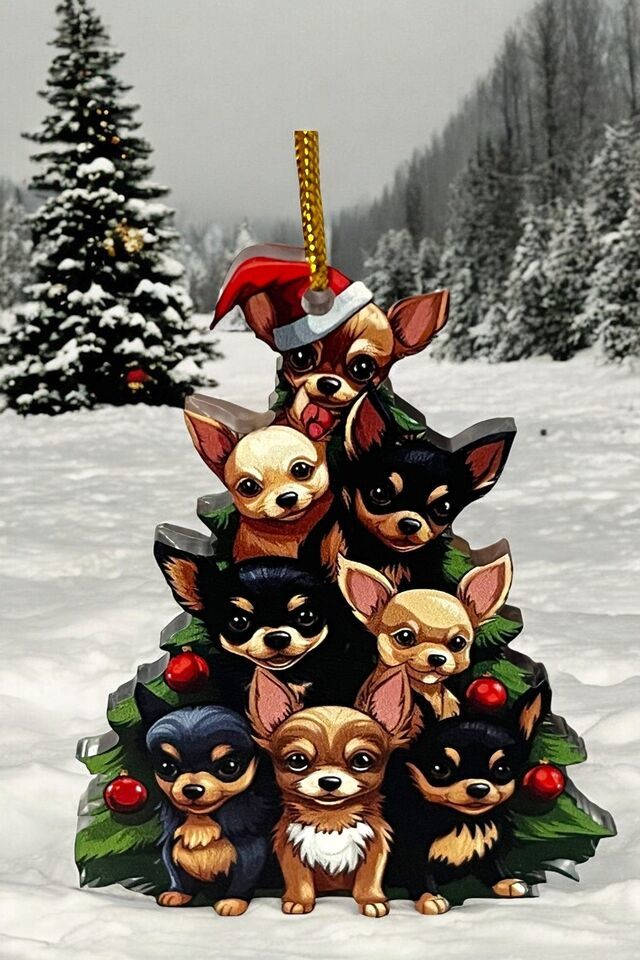 Charming Chihuahua Acrylic Christmas Ornament: Perfect for Car Mirror, Backpack