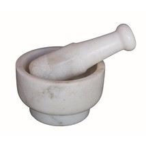 5&quot; Dia White Natural Marble Stone Mortar And Pestle Set As Spice, Medici... - £49.49 GBP