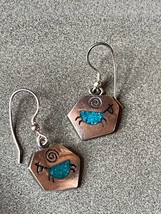 COP Sterling Signed Silver Asymmetric Hexagon w Stamped w Turquoise Nugget Triba - $24.13