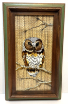 Vintage 1980 Reverse Painting on Glass Owl Sitting in Tree Framed 21x12&quot;... - £47.50 GBP