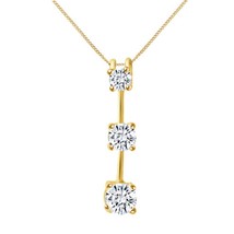 1Ct 3-Stone Moissanite Necklace Past Present Future Pendant Yellow Gold Plated - £67.25 GBP