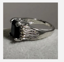 Silver Black Square Gemstone Rhinestone Ring Size 5 6 7 8 9 - £29.90 GBP