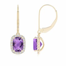 ANGARA Natural Amethyst Cushion Drop Earrings with Diamond in 14K Gold (7x5MM) - £988.12 GBP