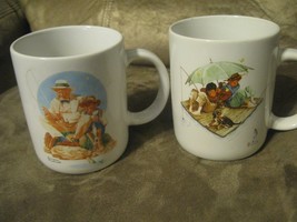 (2) Vintage Norman Rockwell Coffee Mug&#39;s Fishing Theme Museum Collections 1987 - £11.10 GBP