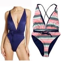 NEW $154 MAAJI &#39;Blue Depth Safari&#39; One-Piece Reversible Swimsuit Navy Stripe M - £59.16 GBP