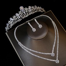 Cubic Zirconia Crystal Bridal Jewelry Sets for Women Fashion Tiaras Earrings Nec - £81.19 GBP