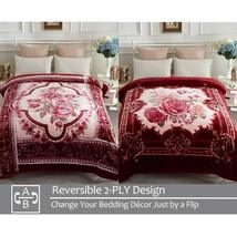 Burgundy Flower - Queen Reversible Mink Blanket Ultra Soft Faux Fleece Blanket - £63.26 GBP