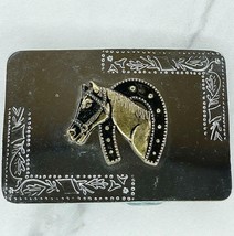 Vintage Horse Head Horseshoe Western Silver and Gold Tone Belt Buckle - £13.23 GBP