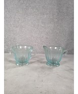 Set Of 2 Vintage Indiana Glass Madrid Teal Cream &amp; Sugar Bowl Set 3.5&quot; - £12.60 GBP