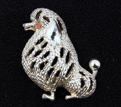 Vintage Sarah Coventry Poodle Pin Brooch with Red Rhinestone Eye Perfect - £8.80 GBP