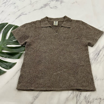 Ellemenno Womens Vintage Y2k Polo Sweater Top Size L Tan Brown Silk Angora - $29.69