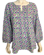 NWT Talbots White, Blue, Green, Purple Floral 3/4 Sleeve V neck Top Size XL - £30.36 GBP