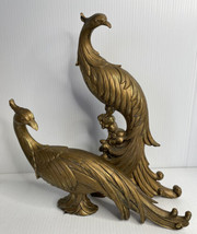 Vtg Mid Century Syroco Gold Gilt Wood Pair of Peacock Bird Figurines / Statues - £40.27 GBP