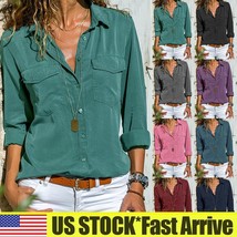  Womens Button Down Tops Shirts Ladies Long Sleeve Casual Work Blouse T-... - £19.66 GBP