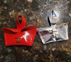 Lot 2 Vintage 1960s Barbie Skipper Francie SILVER &amp; RED Plastic Purse Clutch Bag - £31.81 GBP