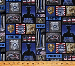 Cotton Police Department Law Enforcement Officers Fabric Print by Yard D564.63 - £10.91 GBP