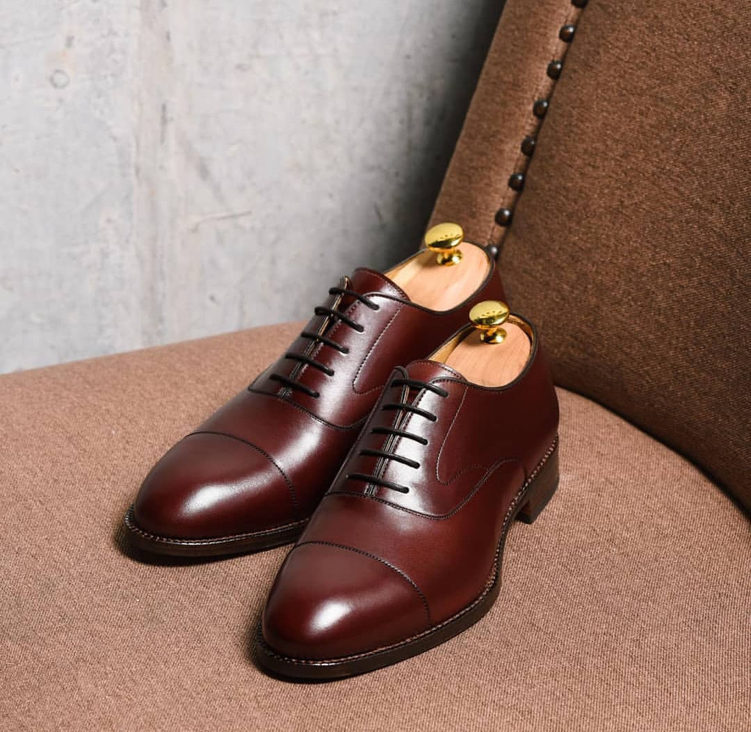 NEW Handmade Men's New Brown Color Shoes, Men's Cap Toe Lace Up Leather Fashion