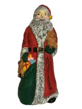 Christmas Wax Candle Woodland Santa with Toy Bag Teddy Bear Vintage 9 In... - £23.58 GBP