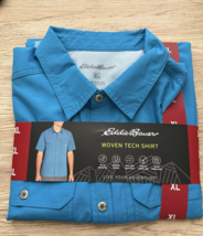 Eddie Bauer Men&#39;s Woven Short Sleeve Tech Shirt Blue Danube Size XL NWT - $17.31