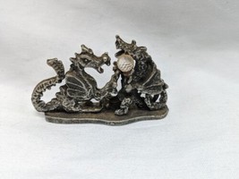 DND RPG Dragons Fighting Over Crystal Ball Pewter Miniature Acessory 2&quot; - £34.51 GBP