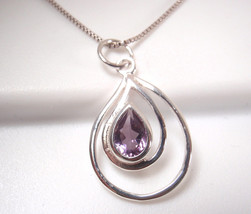 Faceted Amethyst Teardrop 925 Sterling Silver Necklace Purple Small - £11.50 GBP
