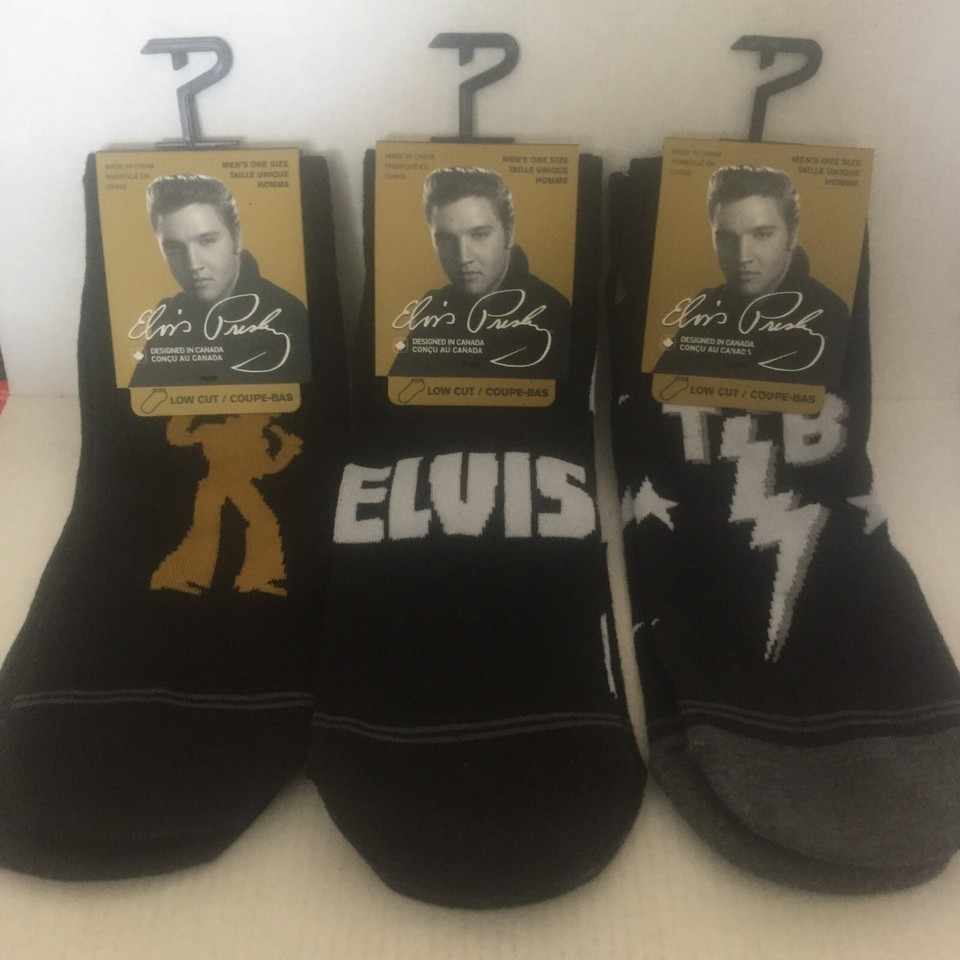 NEW 3 Pairs Elvis Men&#39;s Low Cut One Size Black Socks - $15.26