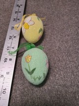 Vintage Sugar Micro Beaded Easter Egg Ornaments Bees and Butterflies 2 Pcs. - £7.47 GBP