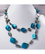 Turquoise Abalone Shell Beaded 17&quot;- 19&quot; Statement Necklace - £13.48 GBP