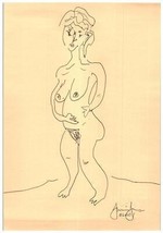 Stylo Dessin sur Femme Nue En Papier Étude par Connu Artiste - $99.04