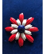 Vintage Daisy Enamel Metal Enamel Flower Brooch Pin MOD Red White Blue 3... - $27.35 CAD