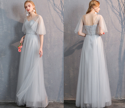 Light Gray Tulle Bridesmaid Dress Custom Plus Size Maxi Prom Dress image 2