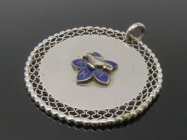 925 Sterling Silver - Vintage Petite Enamel Flower Detail Pendant - PT11272 - £27.20 GBP