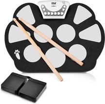 Pyle Electronic Roll Up MIDI Drum Kit - W/ 9 Electric Drum Pads, Foot Pedals, - £64.22 GBP