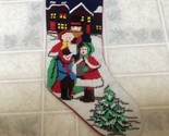 vintage Needlepoint Christmas Stocking Carolers Peace 17&quot; Red Velveteen ... - £16.98 GBP