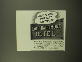 1959 Lord Baltimore Hotel Ad - Host to most who visit Baltimore - £14.78 GBP