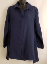 Soft Surroundings Women&#39;s Blouse Tunic Top Blue Cotton 3/4 Sleeves Side Slits - £43.11 GBP