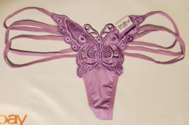 Rue 21 Women&#39;s T-Back Thongs Purple Size LARGE Butterfly Front Triple Strap NEW - £8.96 GBP
