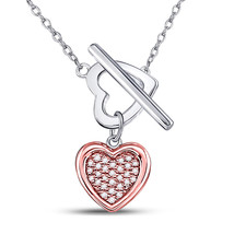 Rose-tone Sterling Silver Round Diamond Heart Love You Pendant Necklace ... - $129.00