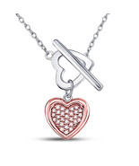 Rose-tone Sterling Silver Round Diamond Heart Love You Pendant Necklace ... - $2,451.88 MXN