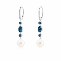 Authenticity Guarantee 
ANGARA Freshwater Pearl Earrings with London Blue Top... - £427.69 GBP