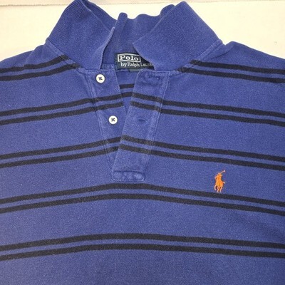 VTG Polo Ralph Lauren Shirt Mens XL Blue Striped Short Sleeve Classic Fit Polo Item image 2