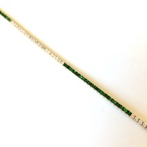 18k Yellow Gold Tennis Bracelet | 3.29ct Diamonds &amp; Emeralds | Luxury Gift Box - $3,766.50