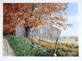 Helen Rundell Hand Signed /# &quot;Round The Bend&quot; Barn country scene lithograph - $66.83