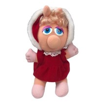 Vintage 1987 Muppets Baby Miss Piggy Plush Stuffed Pig Red Christmas Dress 9&quot; - £8.83 GBP