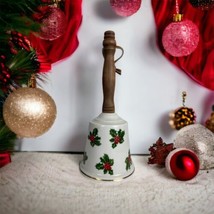 Vintage Lefton Bell # 514 Large Limited Edition Christmas Holly Wooden Handle  - $23.29