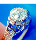Earth mined Diamond Sapphire Deco Engagement Ring 1920s Solid Platinum S... - $6,170.25