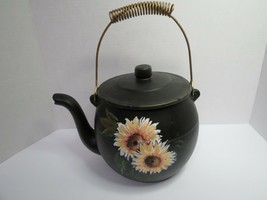 McCoy Hand Painted Tea Kettle Cookie Jar  W/ Lid Metal Carry Handle - £23.51 GBP