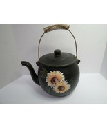McCoy Hand Painted Tea Kettle Cookie Jar  W/ Lid Metal Carry Handle - £24.35 GBP