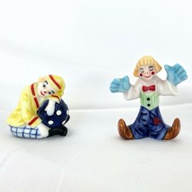 x2 Vintage 1.25&quot; Tall Miniature Clown Figurines Blue Gloves Sitting Hobo - $24.74